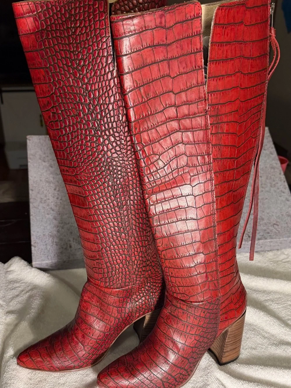 Freebird by Steven Red Croc-Embossed Over-the-Knee Boot